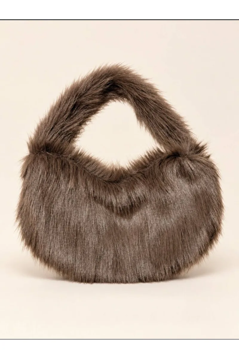 Peluş Hobo El ve Omuz Çantası - Kahverengi - 2