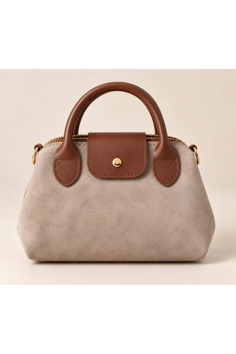 Süet Mini El ve Omuz Çantası - Bej - 1