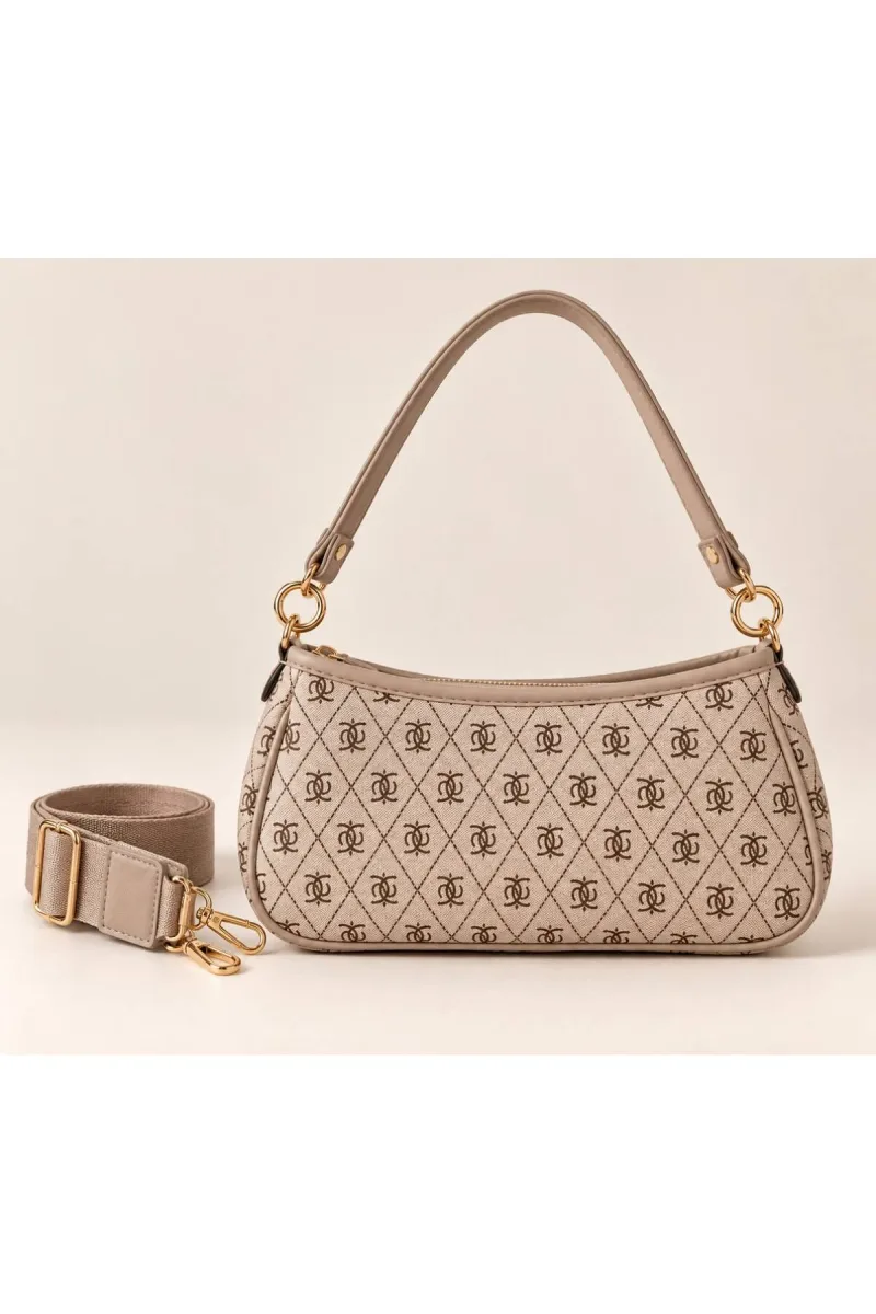 Monogram Baskılı Baget Çanta - Bej - 2