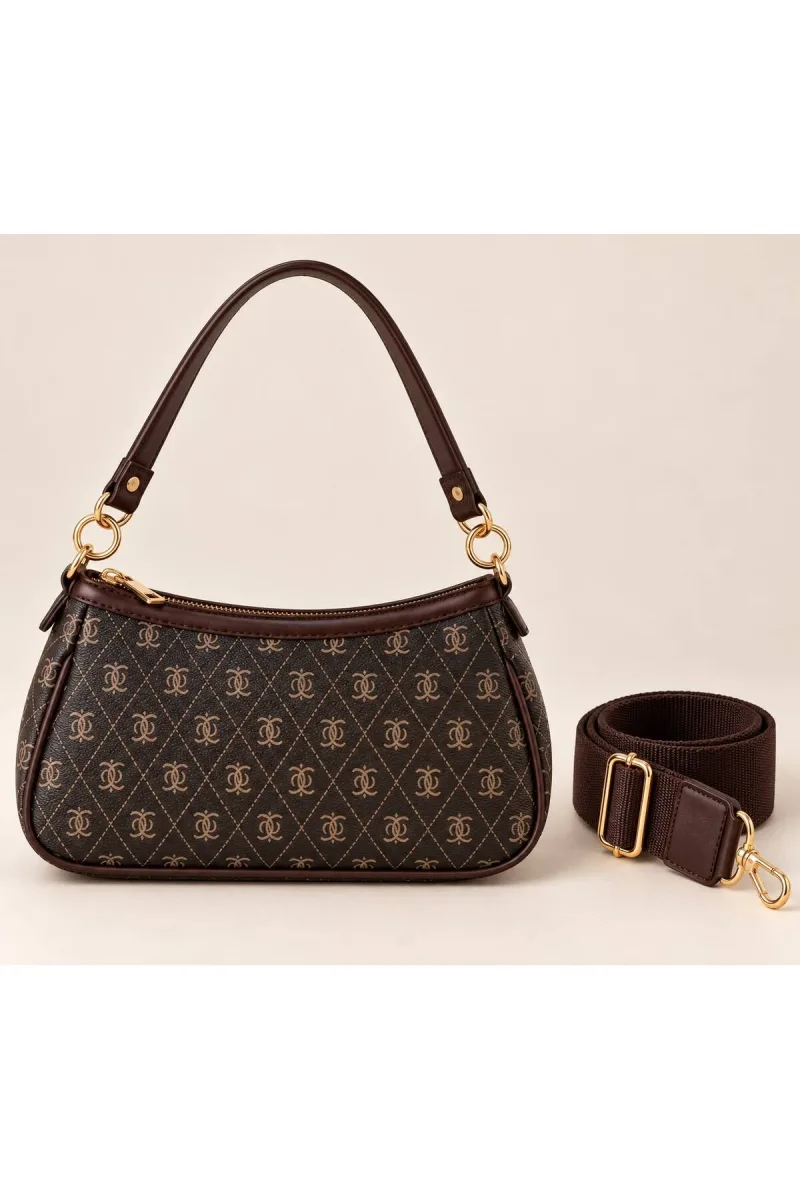 Monogram Baskılı Baget Çanta - Kahverengi - 1