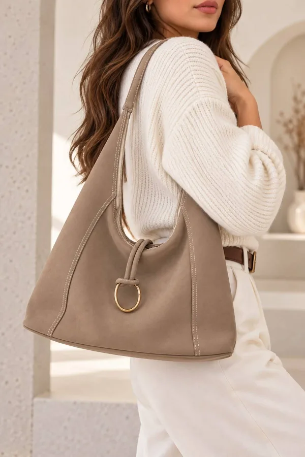 Salaş Model Charm Detaylı Omuz Çantası - Bej